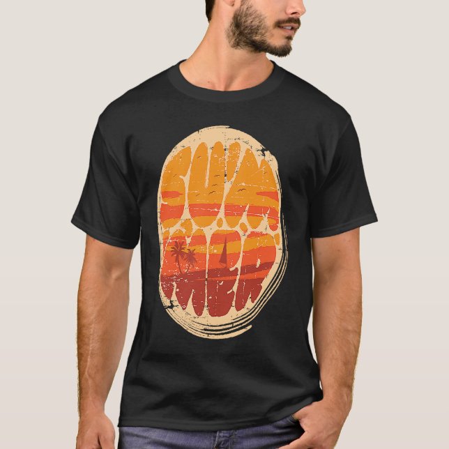 Camiseta Puesta de sol de verano en la playa y palmeras (Anverso)