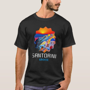 Camiseta Puesta de sol en Santorini Grecia Pintura  1
