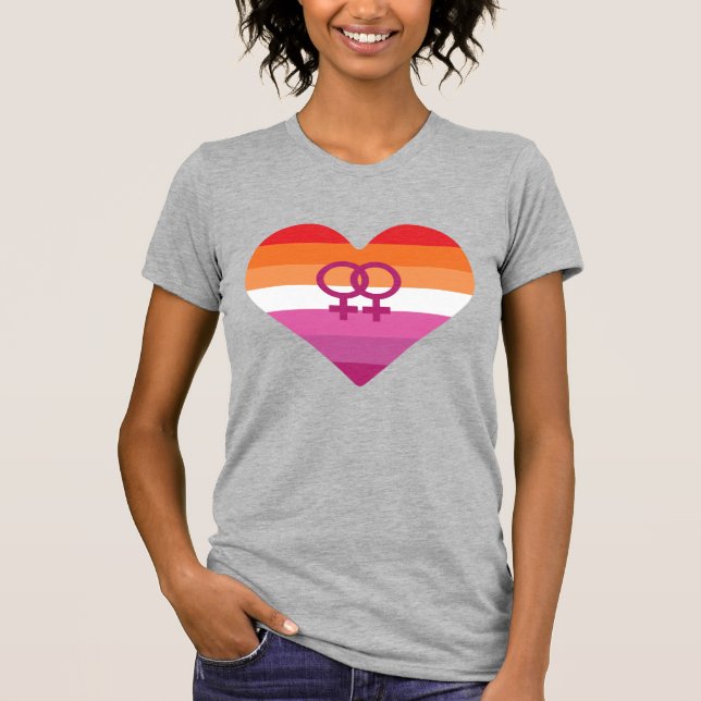 Camiseta Puesta de sol lésbica corazón WLW (Anverso)