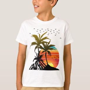 Camiseta Puesta de Sol Montaña Palmeras Retro