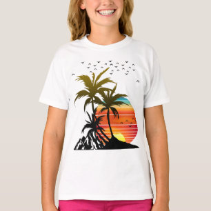 Camiseta Puesta de Sol Montaña Palmeras Retro