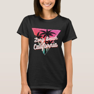 Camiseta Puesta de sol neón retro palmeras Long Beach Calif