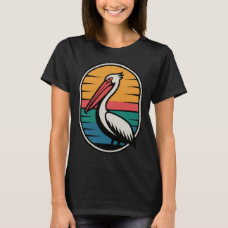 Camiseta Puesta de sol retro costera pelícano