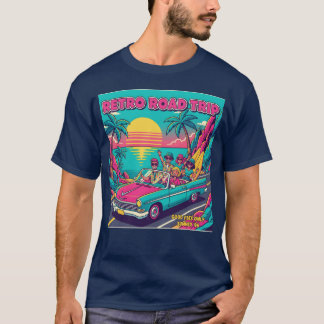 Camiseta Puesta de sol retro en chica de coche de neón retr