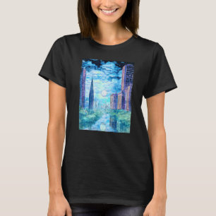 Camiseta Puesta de sol sobre río que atraviesa futurista