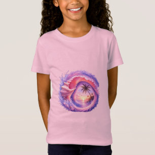 Camiseta puesta de sol tropical, arte de conchas marinas, c