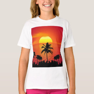Camiseta Puesta de sol tropical palmeras silueta playa