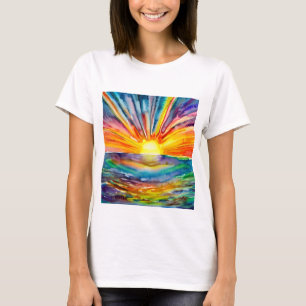Camiseta Puesta de sol vívida sobre el arte digital de refl