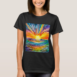 Camiseta Puesta de sol vívida sobre el reflejo del agua Art