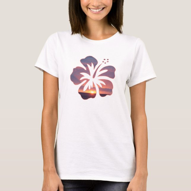 Camiseta Puesta del sol de Kauai en una flor del hibisco (Anverso)