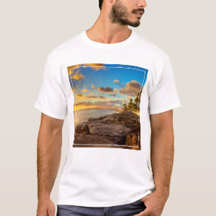 Camiseta Puesta del sol del océano sobre las rocas y la
