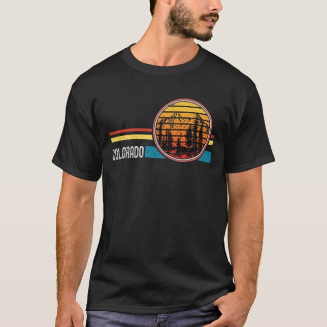 Camiseta Puesta del sol retra de la montaña del estilo de (Anverso)