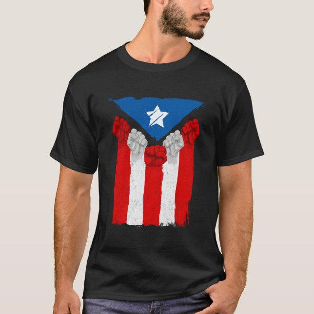 Camiseta Puestos levantados para Puerto Rico Bandera Boricu (Anverso)