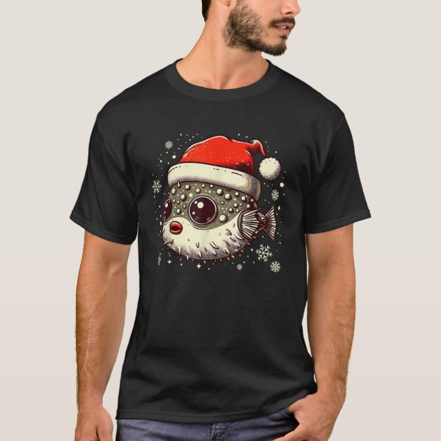 Camiseta Pufferfish Christmas Santa Hat Puffer Fish Lovers  (Anverso)