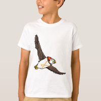 Puffin con un gorra de invierno lúgubre