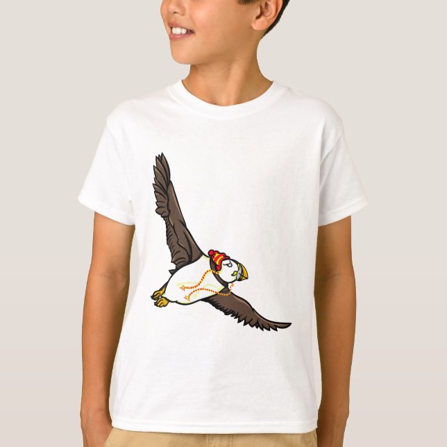 Camiseta Puffin con un gorra de invierno lúgubre (Anverso)