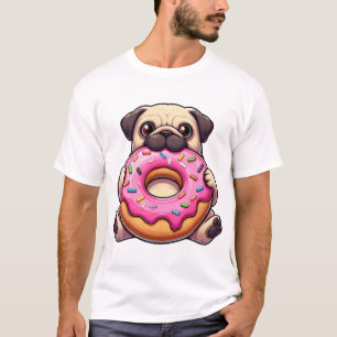 Camiseta Pug adorable con donut perro de dibujos animados d