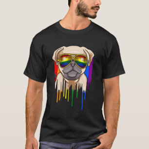 Camiseta Pug adorable con gafas de sol de arcoíris