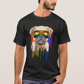 Camiseta Pug Adorable con Gafas de Sol de Arcoíris