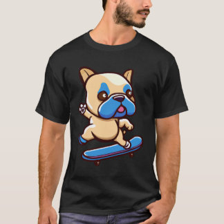 Camiseta Pug adorable con monopatín