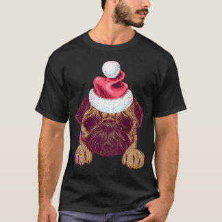 Camiseta Pug adorable con sombrero de Santa de Navidad