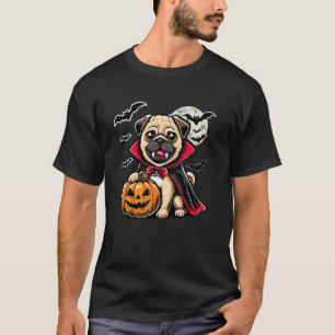 Camiseta Pug adorable de Halloween Dracula perro con calaba
