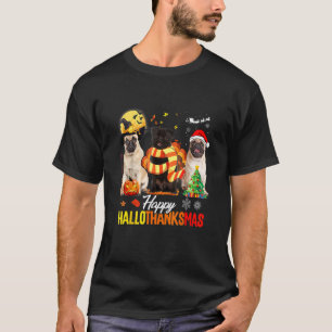 Camiseta Pug adorable feliz Hallothanksmas Halloween Día de