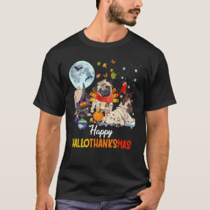 Camiseta Pug adorable feliz Hallothanksmas Halloween Día de