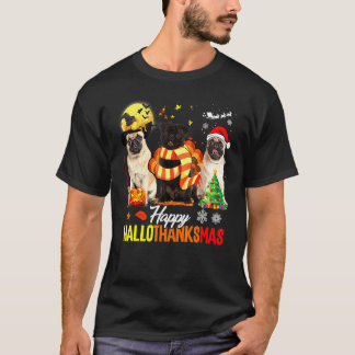 Camiseta Pug adorable feliz Hallothanksmas Halloween Día de