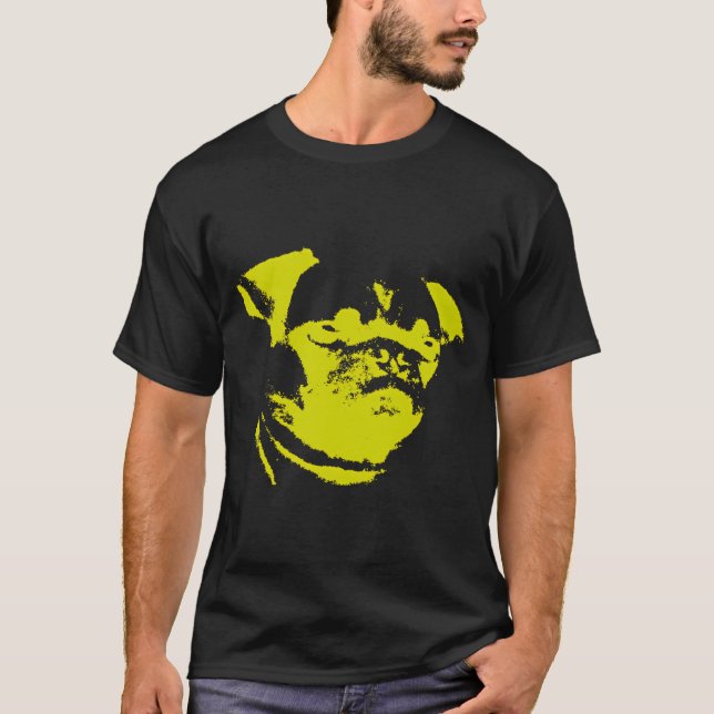 Camiseta Pug Amarillo Fondo Azul (Anverso)