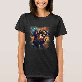 Camiseta Pug americano con bandera en el fondo Patriótico