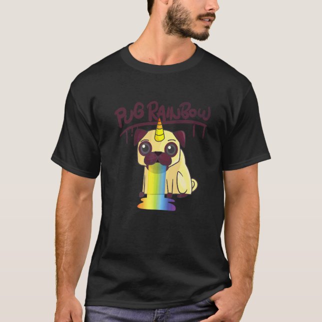 Camiseta Pug Arcoíris Pugicorn Para Pug & Unicornio (Anverso)