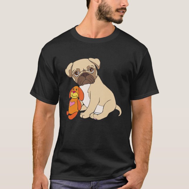 Camiseta Pug Baby Dog Pug Puppy con Juguete (Anverso)