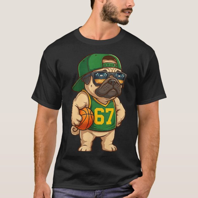 Camiseta Pug Basketball Dog 67 Gen Alpha Slang Srts Men Boy (Anverso)