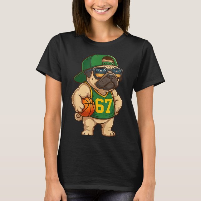 Camiseta Pug Basketball Dog 67 Gen Alpha Slang Srts Men Boy (Anverso)