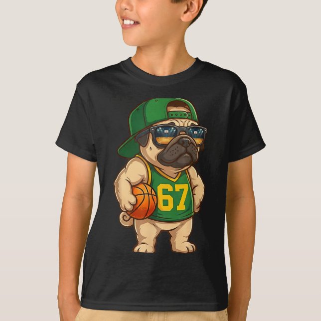 Camiseta Pug Basketball Dog 67 Gen Alpha Slang Srts Men Boy (Anverso)