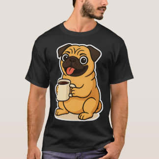 Camiseta Pug bebiendo café