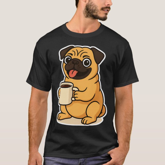 Camiseta Pug bebiendo café (Anverso)