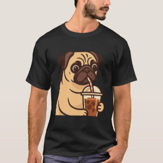 Camiseta Pug Bebiendo Café Helado Perro Lindo Amante de Mas