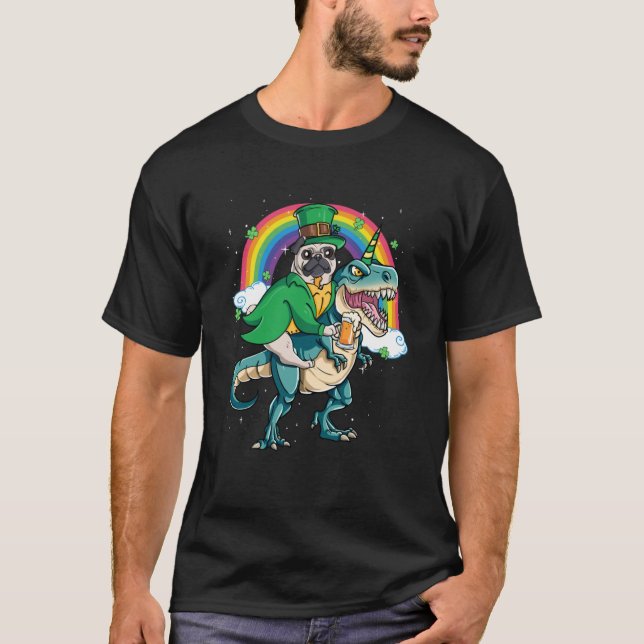 Camiseta Pug Beer Dino Rex Horn Rainbow Dog (Anverso)