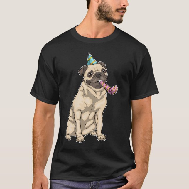 Camiseta Pug Birthday Horn Fiesta gorra (Anverso)