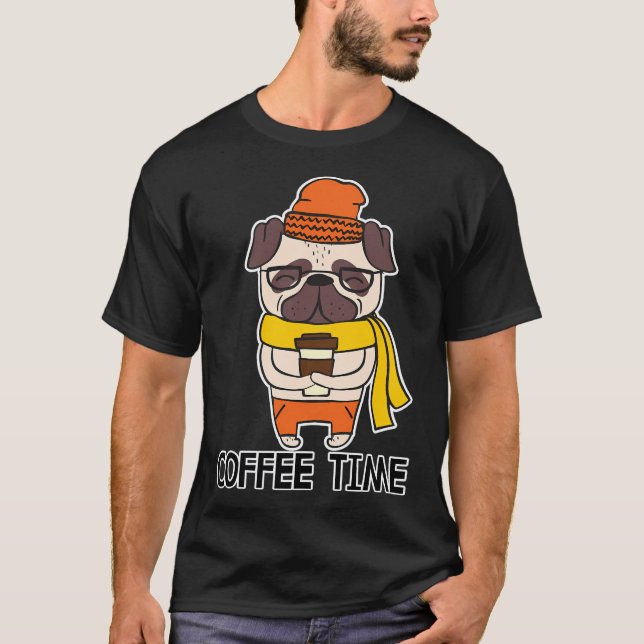 Camiseta Pug Caricatura Hora del Café (Anverso)