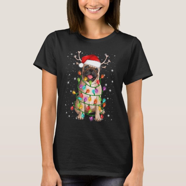 Camiseta Pug Christmas Lights   Santa Dog Pug Christmas 202 (Anverso)