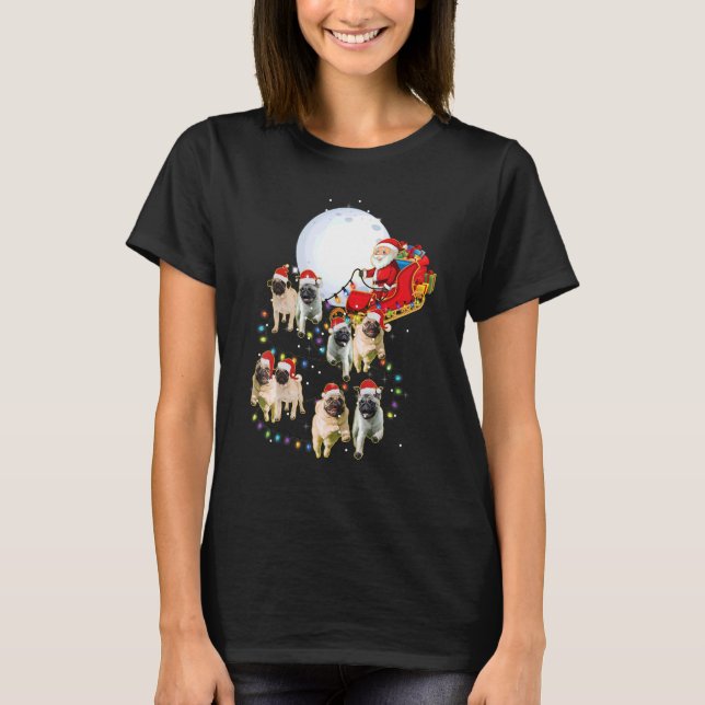 Camiseta Pug Christmas Santa Sleigh  Pug Dog  Xmas (Anverso)