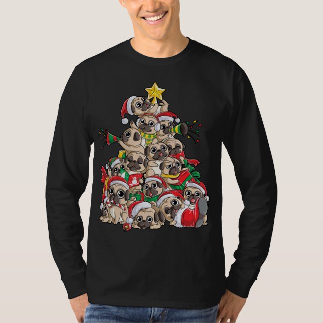 Camiseta Pug Christmas Tree Dog Santa Xmas Merry Dogmas (Anverso)