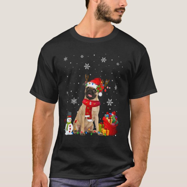 Camiseta Pug Christmas Tree Enciende Cachorro de Perro (Anverso)