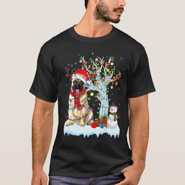 Camiseta Pug Christmas Tree Light Pajama Pug Dog Xmas Match (Anverso)