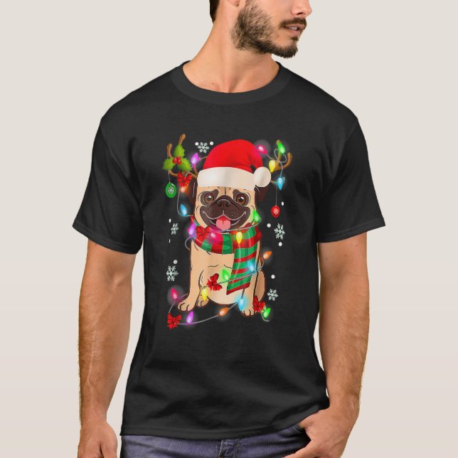 Camiseta Pug Christmas Tree Lights Santa Dog Xmas Boys Pugm (Anverso)