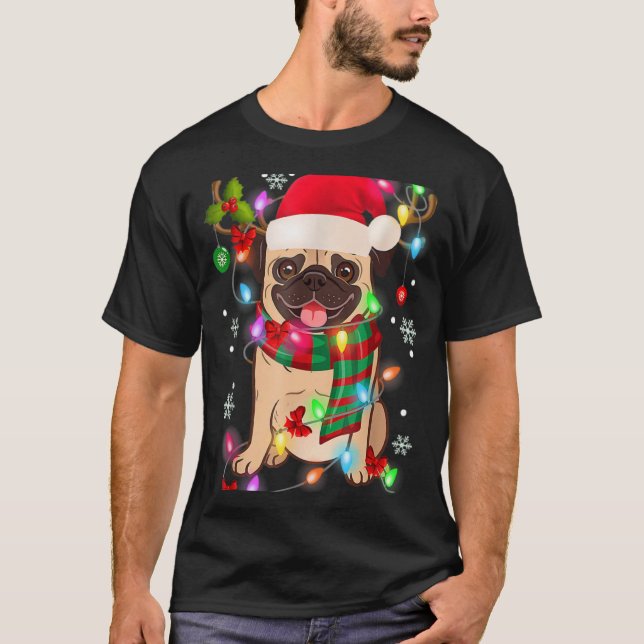 Camiseta Pug Christmas Tree Lights Santa Dog Xmas Boys Pugm (Anverso)