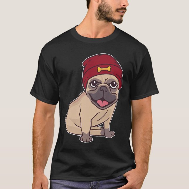 Camiseta Pug Clásico Gorro de Lana  23 (Anverso)